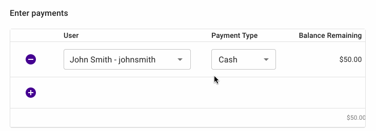 Payment by Item — Each row scrolls left-to-right.