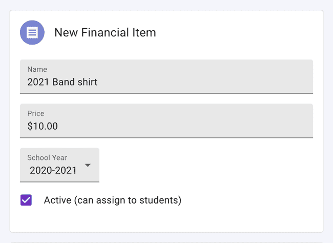 Add a financial item image.