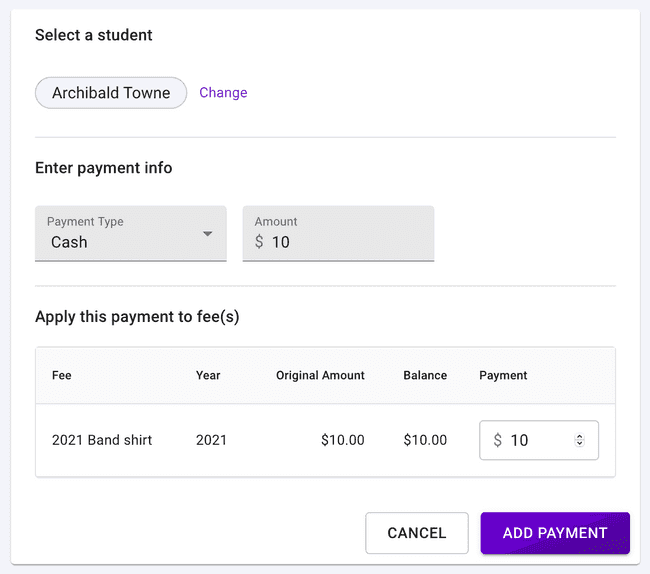 Add financial payments for a user.