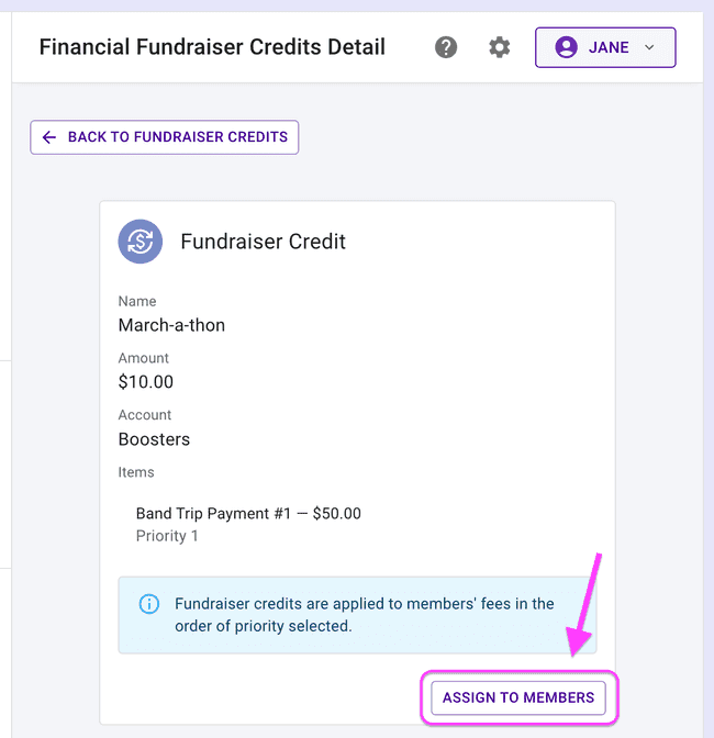 Fundraiser credit - Assign to members
