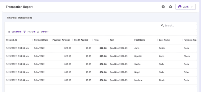 Finances - Transaction Report