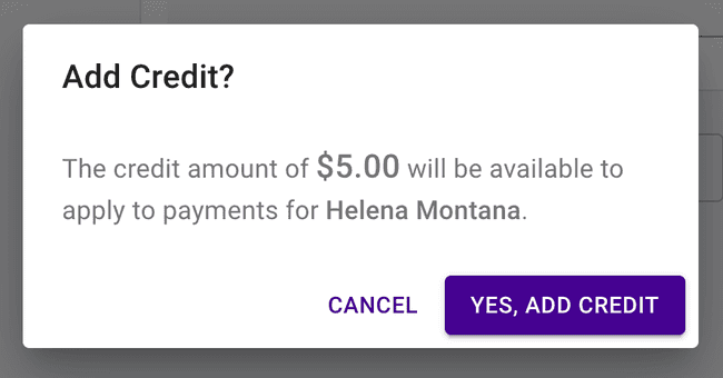 Financial Credits - Confirmation Dialog