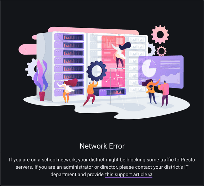 Network Error screen in dark mode