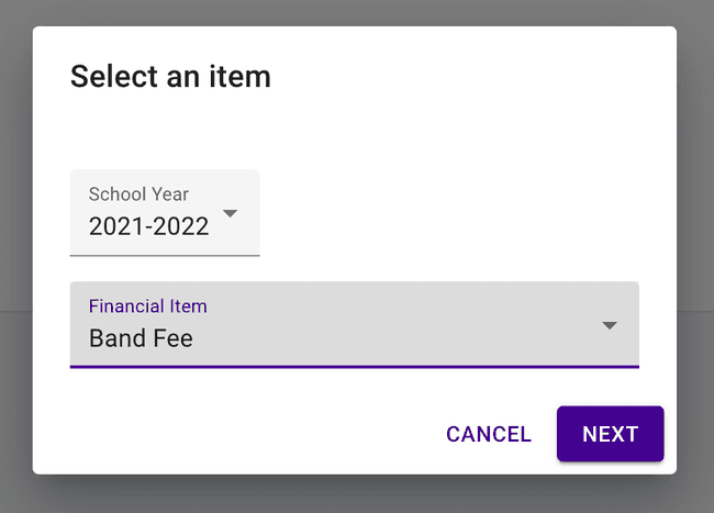Payment by Item - Select an Item
