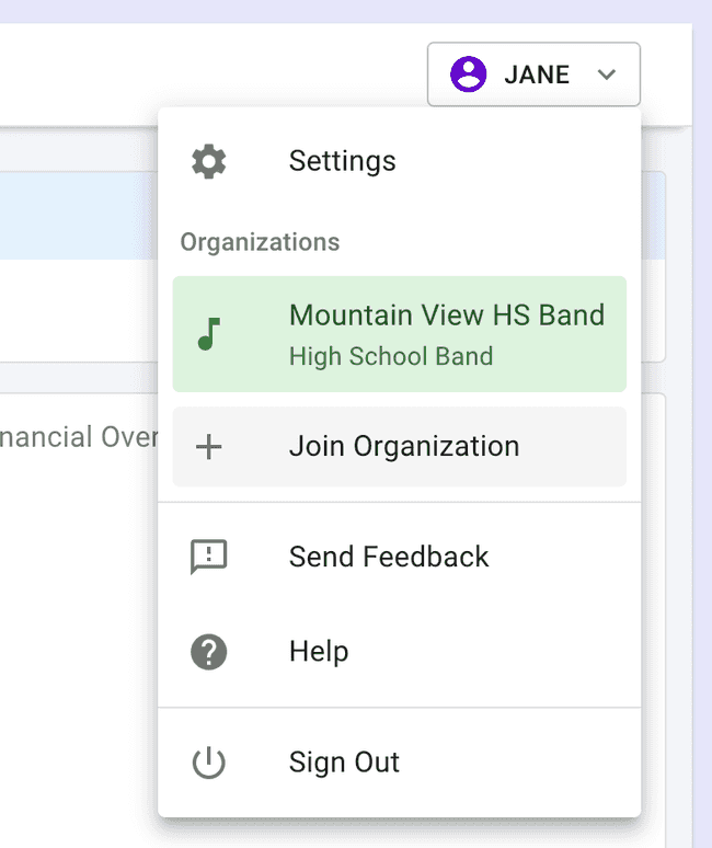 Profile Menu - Join Organization