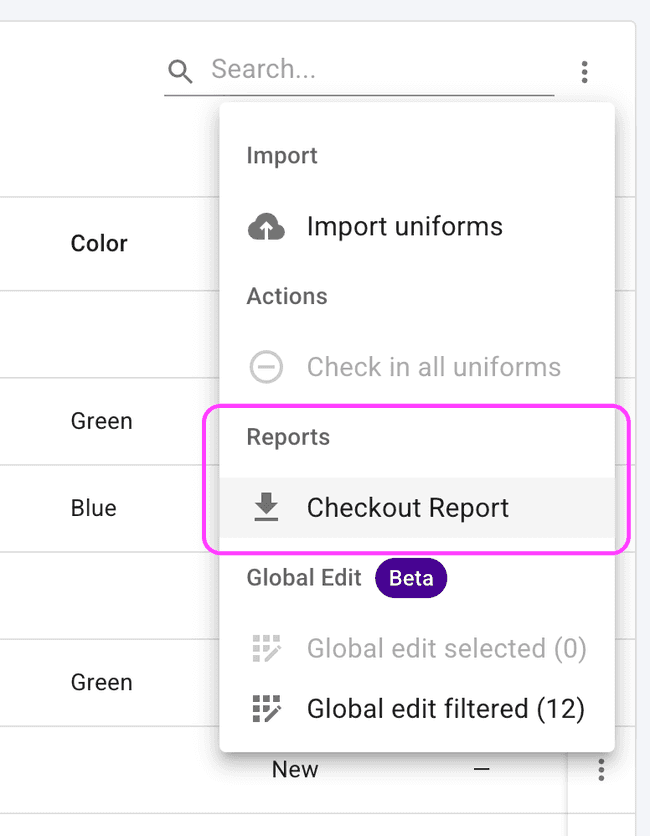 Generate a student uniform checkout report