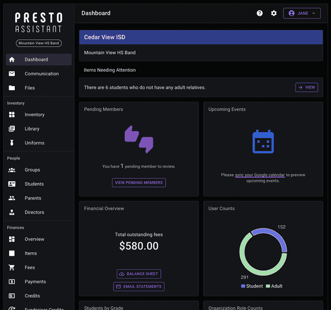 Dashboard - Dark mode