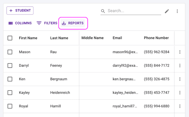 The Reports button will export any data currently showing