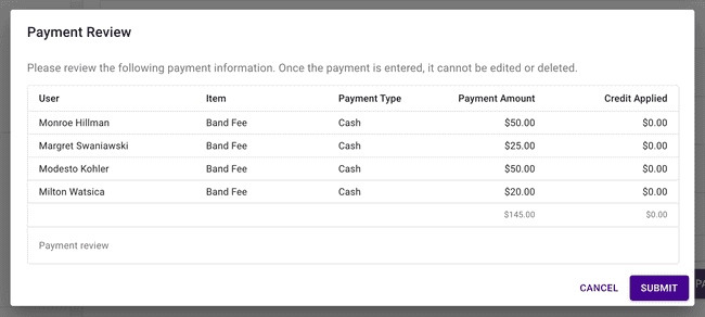 Payment by Item - Confirm adding payments