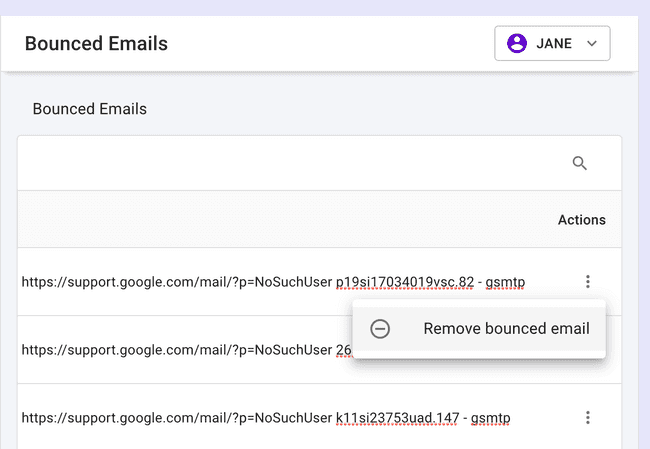 Bounced Emails Table - Remove bounced email