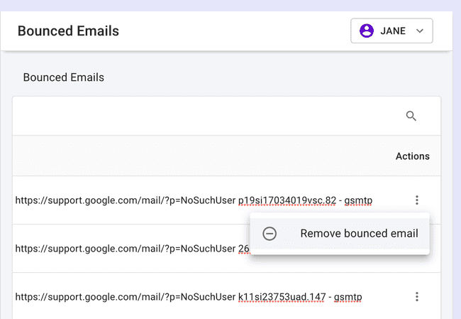 Bounced Emails Table - Remove bounced email