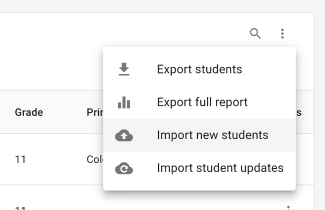 Students Table - Import new students