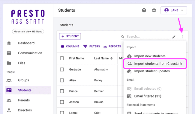Get started importing students from ClassLink