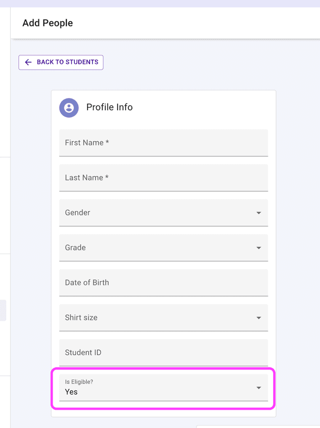 Add a student - Is Eligible field