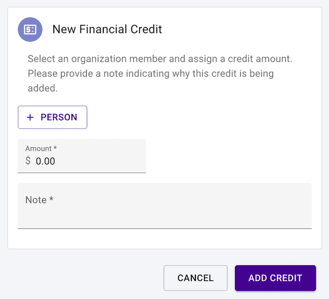 Financial Credits - Add a new credit