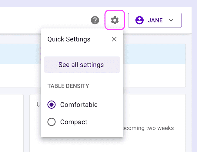 Settings menu