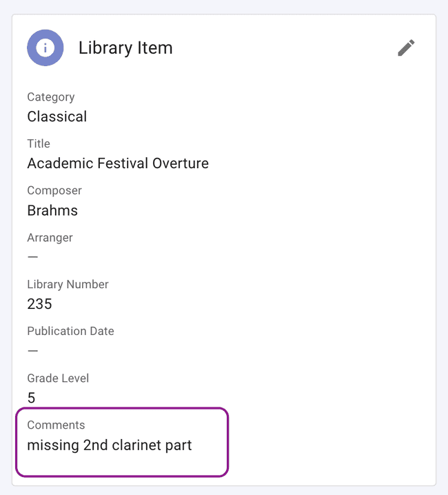 Library Details - Comments
