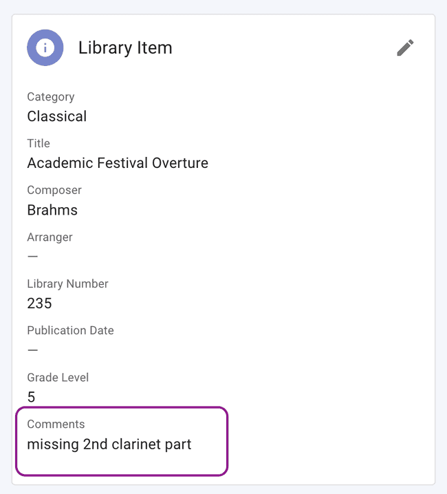 Library Details - Comments