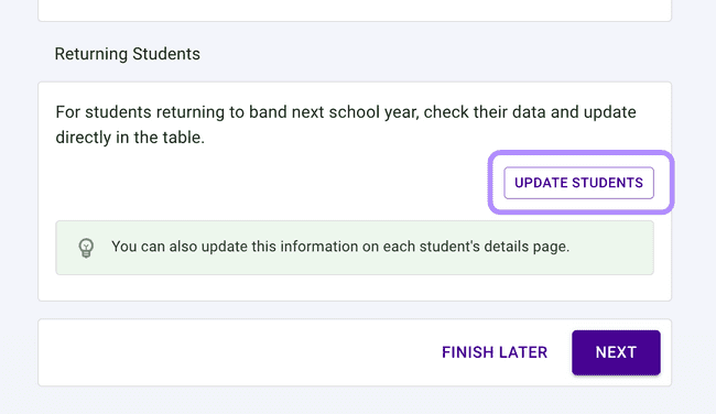 End of Year Members step - Update data for returning students