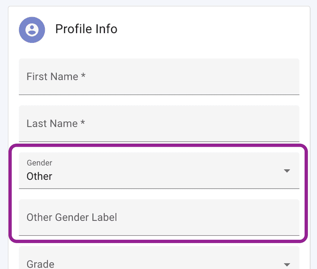Add Student form - Other gender field