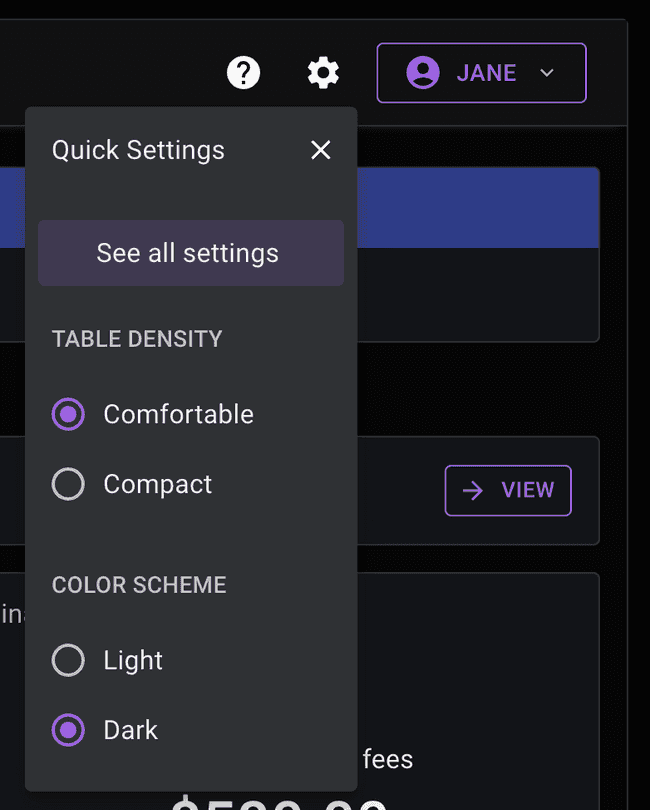 Quick Settings Menu - Color scheme options