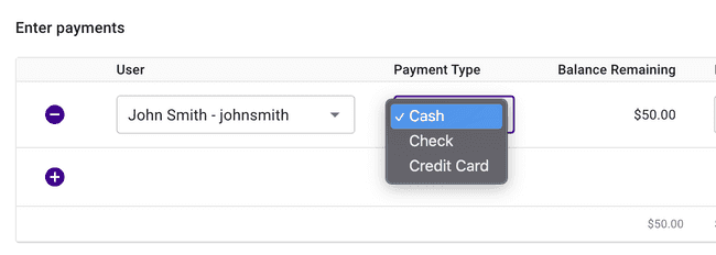 Payment by Item - Select a payment method