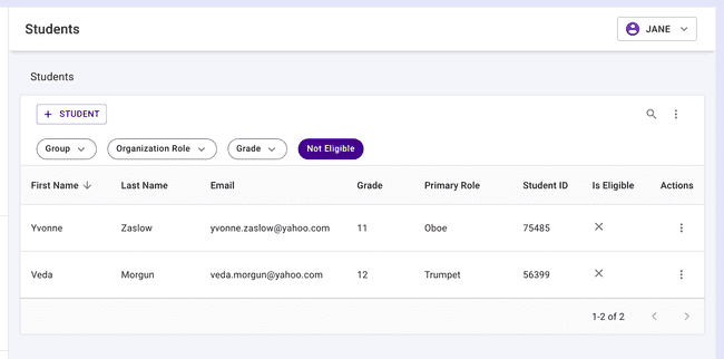 Students table - Eligibility filter