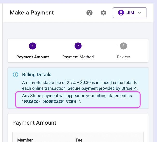 Stripe Payment - Billing statement name example