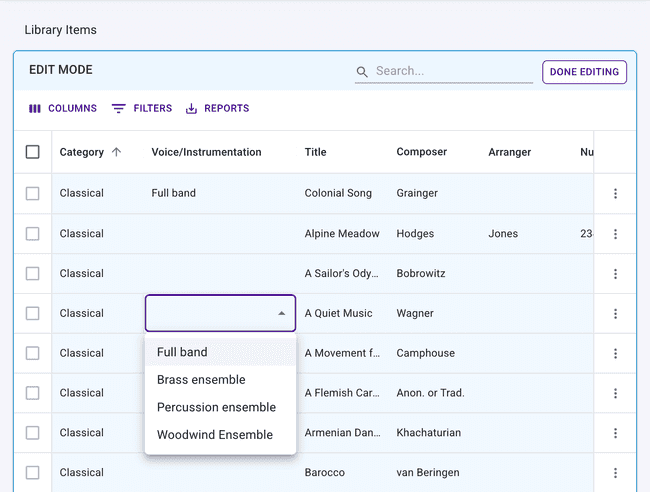 All blue columns are ready for quick entry, like a spreadsheet