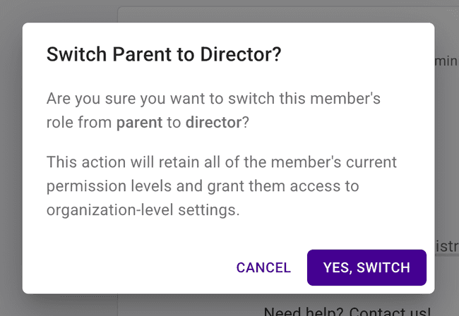 Confirm your choice to switch the parent to a director