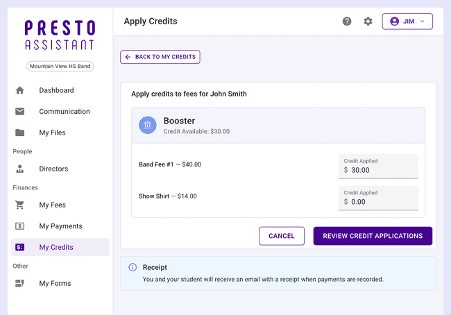 The parent can apply their own credits