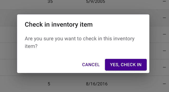 Inventory - Quick Check-in confirmation