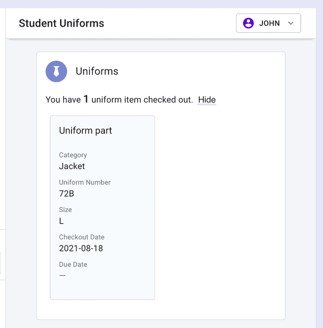Uniform checkouts - Student view