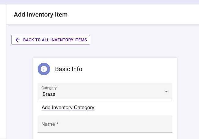Inventory Form - Add inventory category