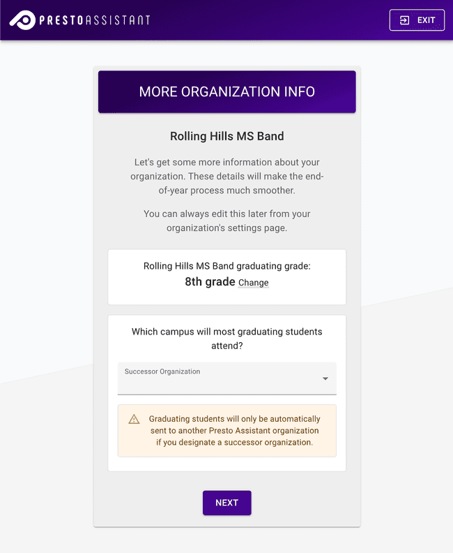 More Organization Information - Update graduating grade and successor organization