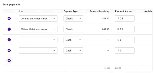 Payment by Item - Add extra rows