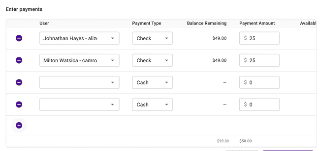 Payment by Item - Add extra rows